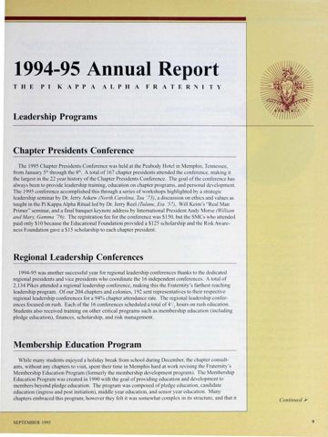 1994-95 Annual Report the Pi Kappa Alpha Fraternity